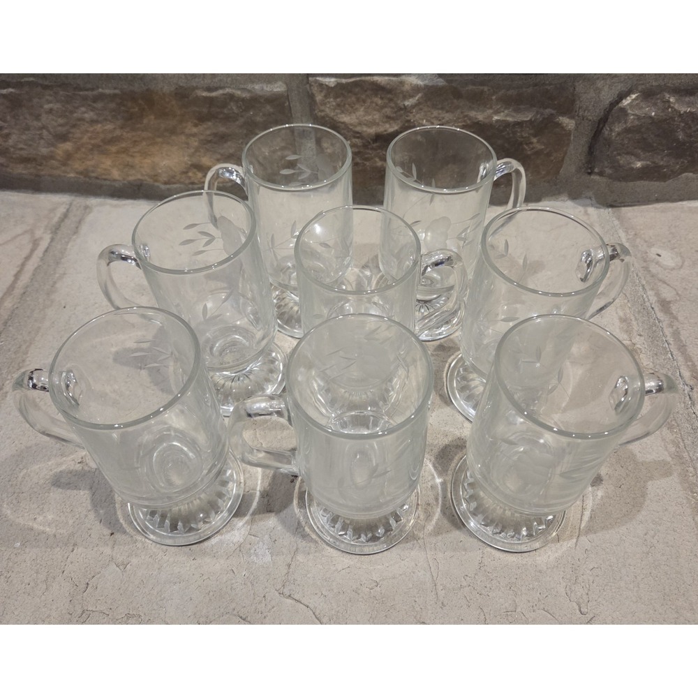 Set 8 VINTAGE PRINCESS HOUSE Irish Coffee Mugs Crystal Heritage Etched Glass - Picture 4 of 4